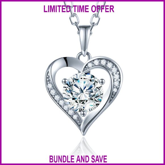1.0ct D Color Moissanite Heart Necklace Sterling Silver Anniversary Gift
